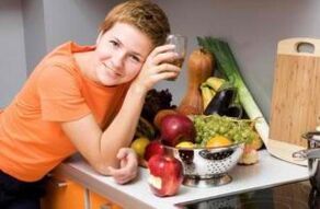 Girl on a table with useful products